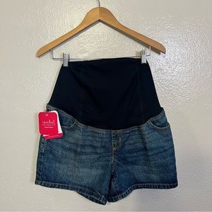 Isabel Maternity Crossover Panel Midi Jean Shorts Medium Blue Women's 4/27 NWT